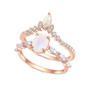 2PCS Milky Blue Moonstone Ring