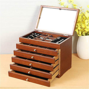 6 Tier Retro Wooden Jewelry Box