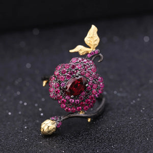 Natural Garnet Rose Flower Ring