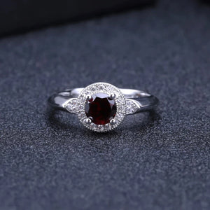 Round Natural Red Garnet Gemstone Ring