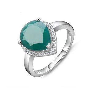 925 Sterling Silver Water Drop Green Agate Ring