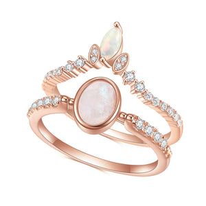 Oval cut Milky Blue Moonstone Ring Set