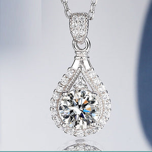 White Gold 1 Carat Moissanite Diamond Pendant Necklace